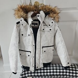 Diesel White Jacket with Fur Trim, Sz 14/16